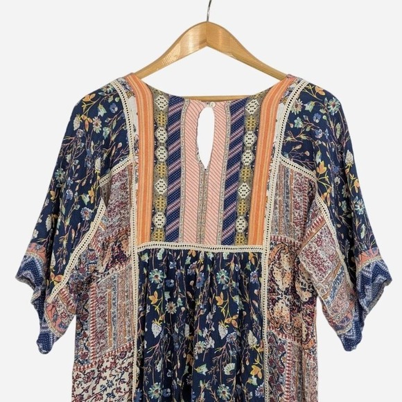 Sundance My Favorite Dress Patchwork Floral Boho Mini Navy Coral Medium - Picture 5 of 8